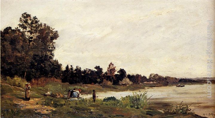 Washerwomen In A River Landscape painting - Hippolyte Camille Delpy Washerwomen In A River Landscape art painting
